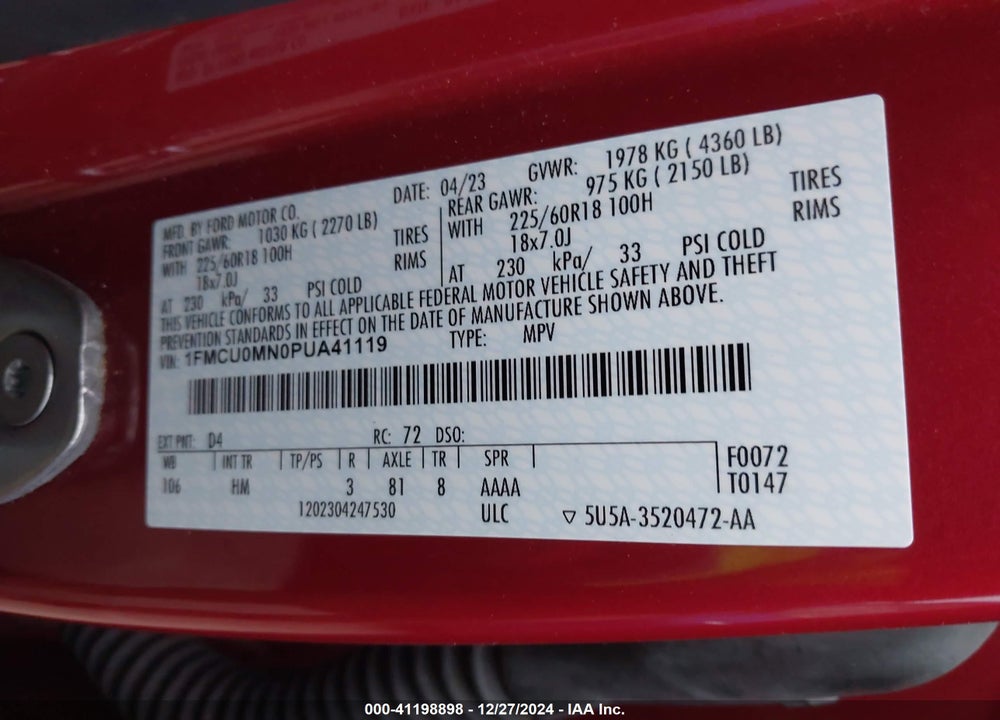 2023 FORD ESCAPE ST LINE VIN: 1FMCU0MN0PUA41119