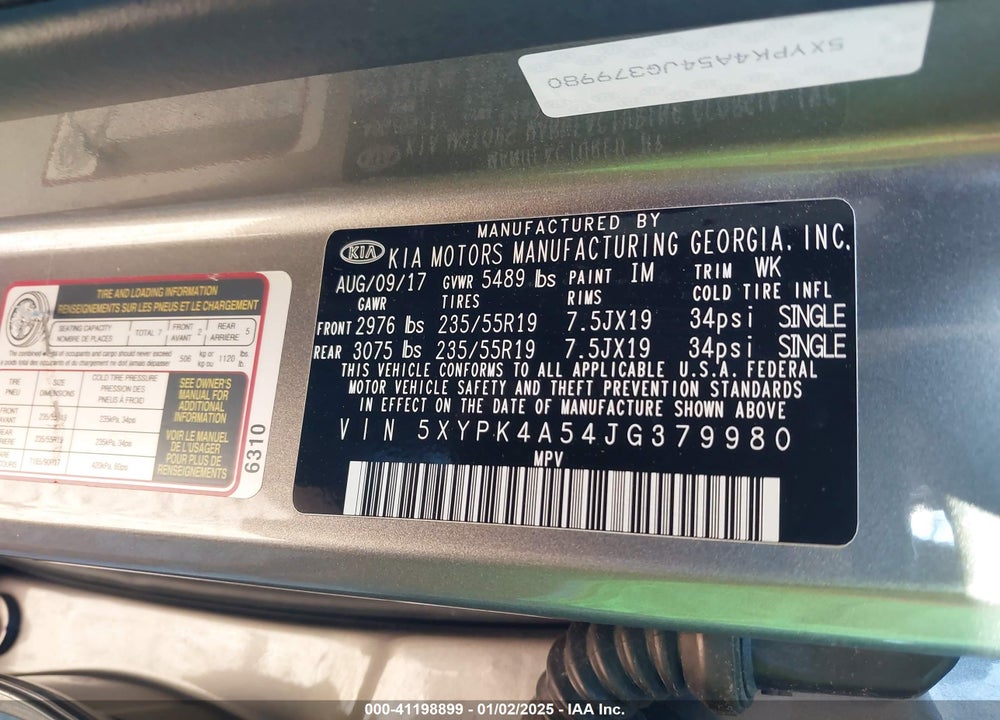 2018 KIA SORENTO SX V6 VIN: 5XYPK4A54JG379980