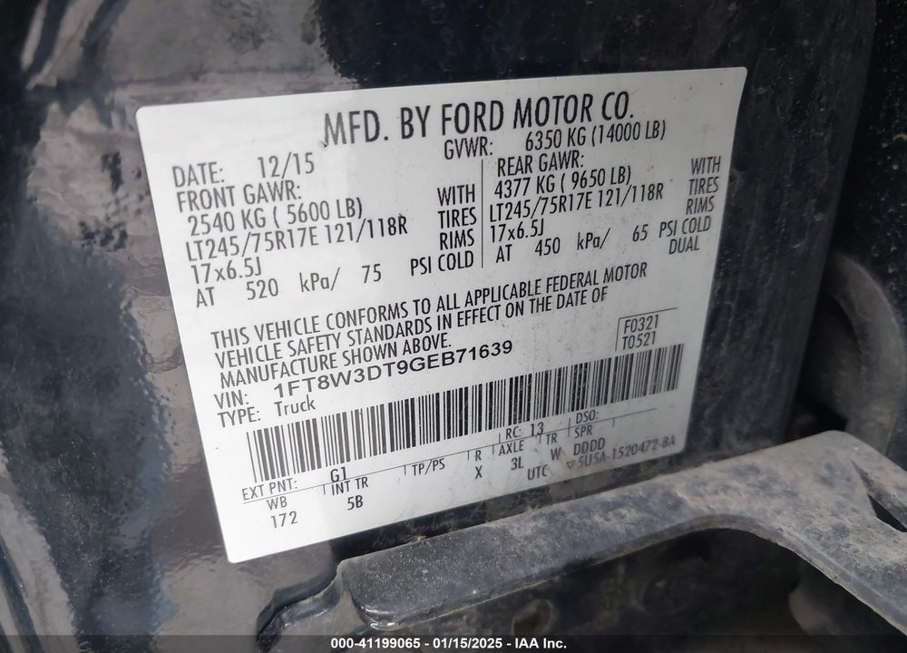 2016 FORD F-350 LARIAT VIN: 1FT8W3DT9GEB71639