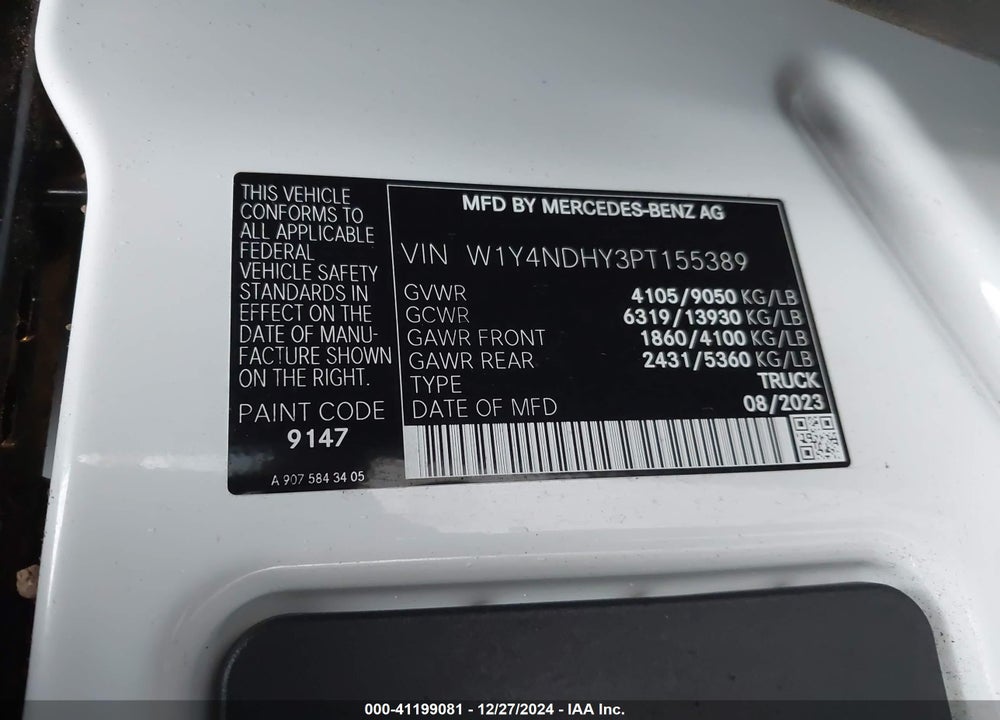2023 MERCEDES-BENZ SPRINTER 2500 VIN: W1Y4NDHY3PT155389