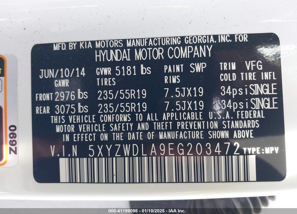 2014 HYUNDAI SANTA FE SPORT VIN: 5XYZWDLA9EG203472