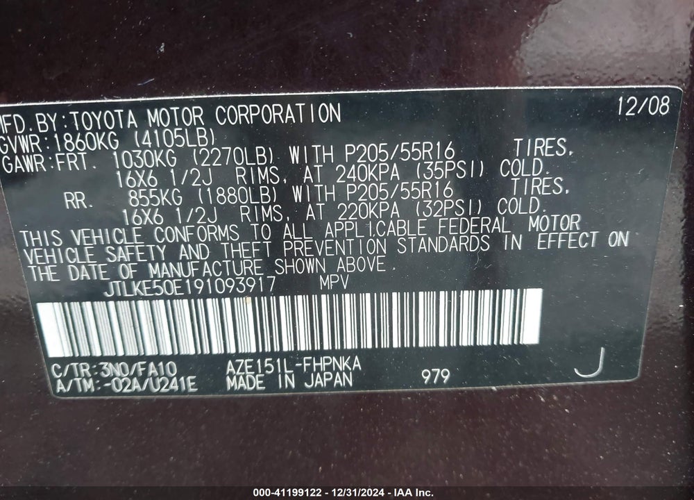 2009 SCION XB VIN: JTLKE50E191093917