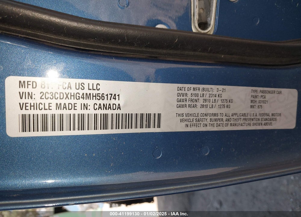 2021 DODGE CHARGER VIN: 2C3CDXHG4MH561741