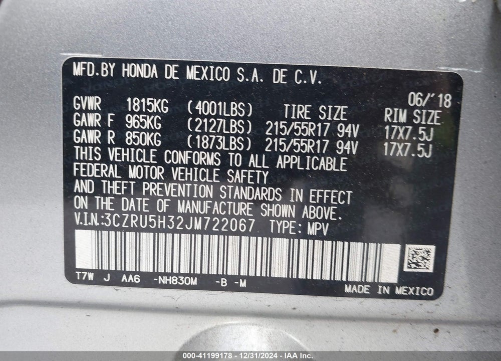 2018 HONDA HR-V LX VIN: 3CZRU5H32JM722067