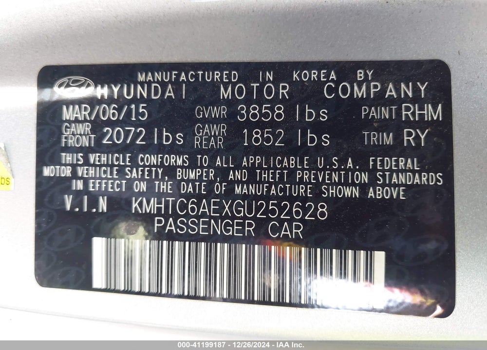 2016 HYUNDAI VELOSTER TURBO VIN: KMHTC6AEXGU252628