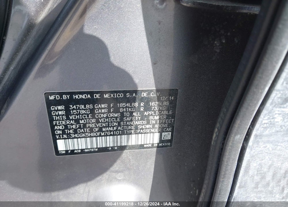 2015 HONDA FIT EX/EX-L VIN: 3HGGK5H80FM764101