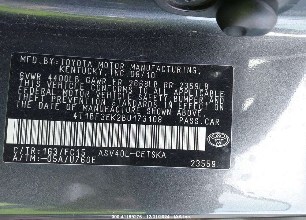2011 TOYOTA CAMRY SE VIN: 4T1BF3EK2BU173108