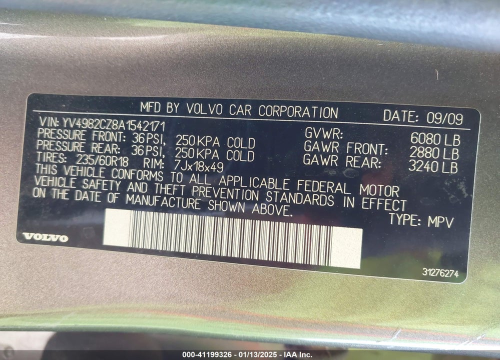 2010 VOLVO XC90 3.2 VIN: YV4982CZ8A1542171