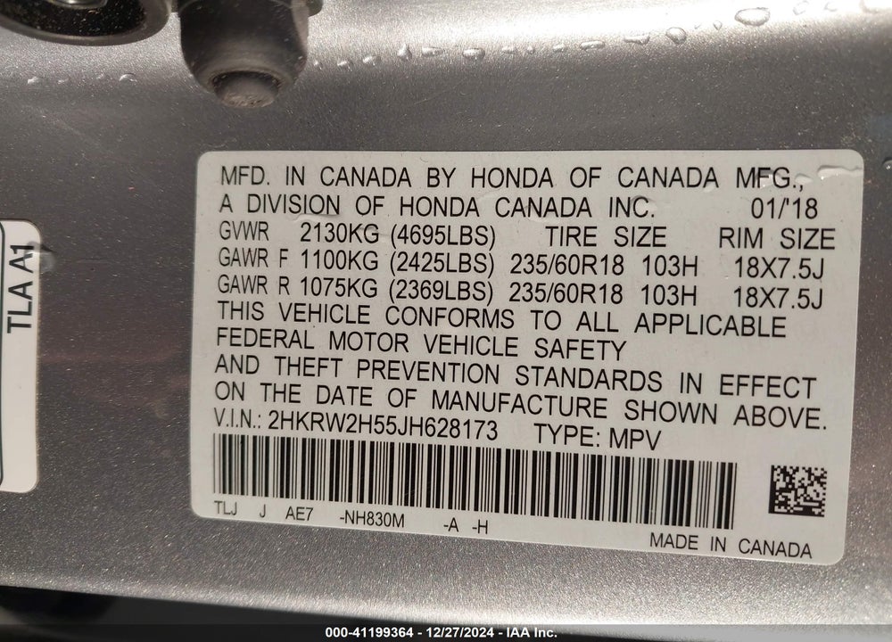 2018 HONDA CR-V EX VIN: 2HKRW2H55JH628173