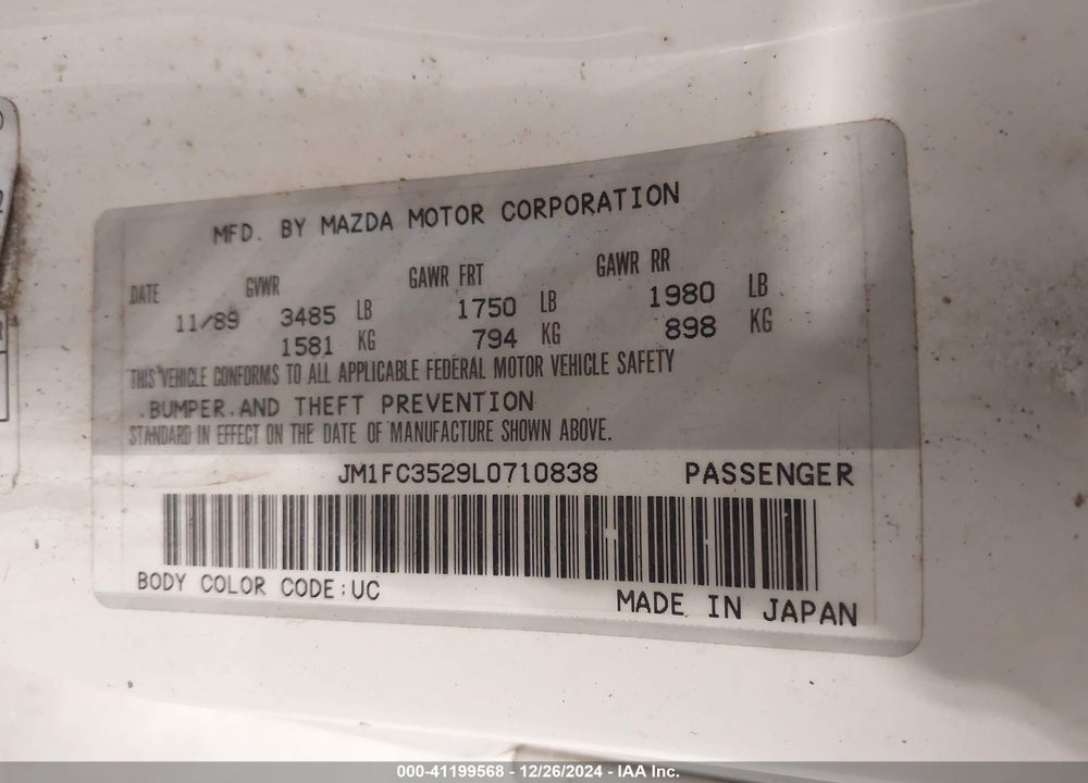 1990 MAZDA RX7 VIN: JM1FC3529L0710838