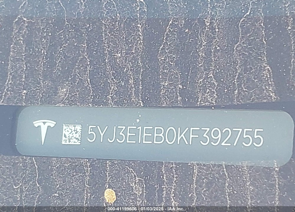 2019 TESLA MODEL 3 VIN: 5YJ3E1EB0KF392755