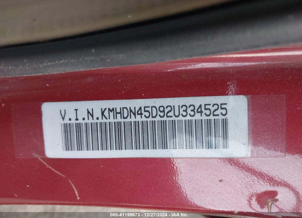 2002 HYUNDAI ELANTRA GLS VIN: KMHDN45D92U334525