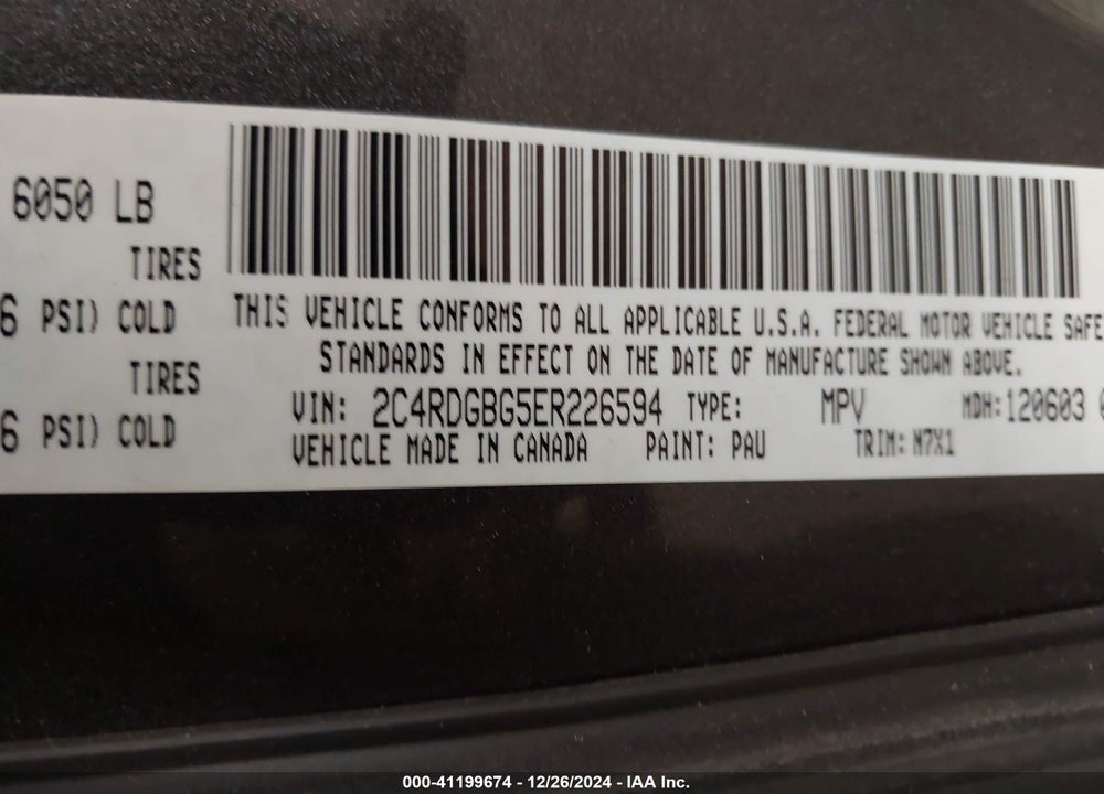 2014 DODGE GRAND CARAVAN SE 30TH ANNIVERSARY VIN: 2C4RDGBG5ER226594