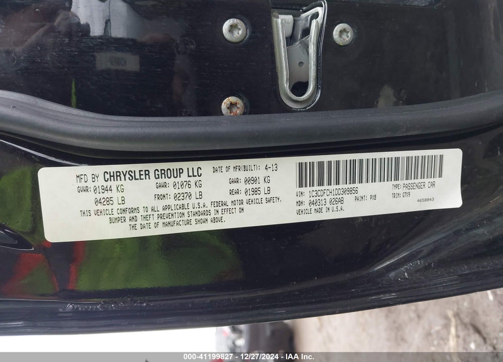 2013 DODGE DART LIMITED VIN: 1C3CDFCH1DD309856