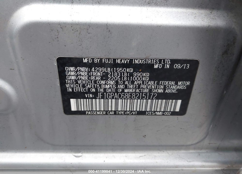 2014 SUBARU IMPREZA VIN: JF1GPAC68E8215172