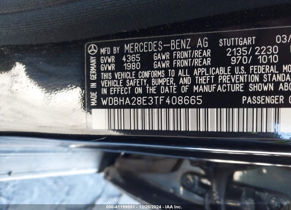 1996 MERCEDES-BENZ C 280 VIN: WDBHA28E3TF408665