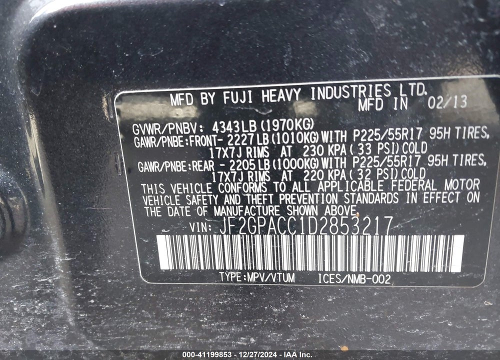 2013 SUBARU XV CROSSTREK 2.0I PREMIUM VIN: JF2GPACC1D2853217