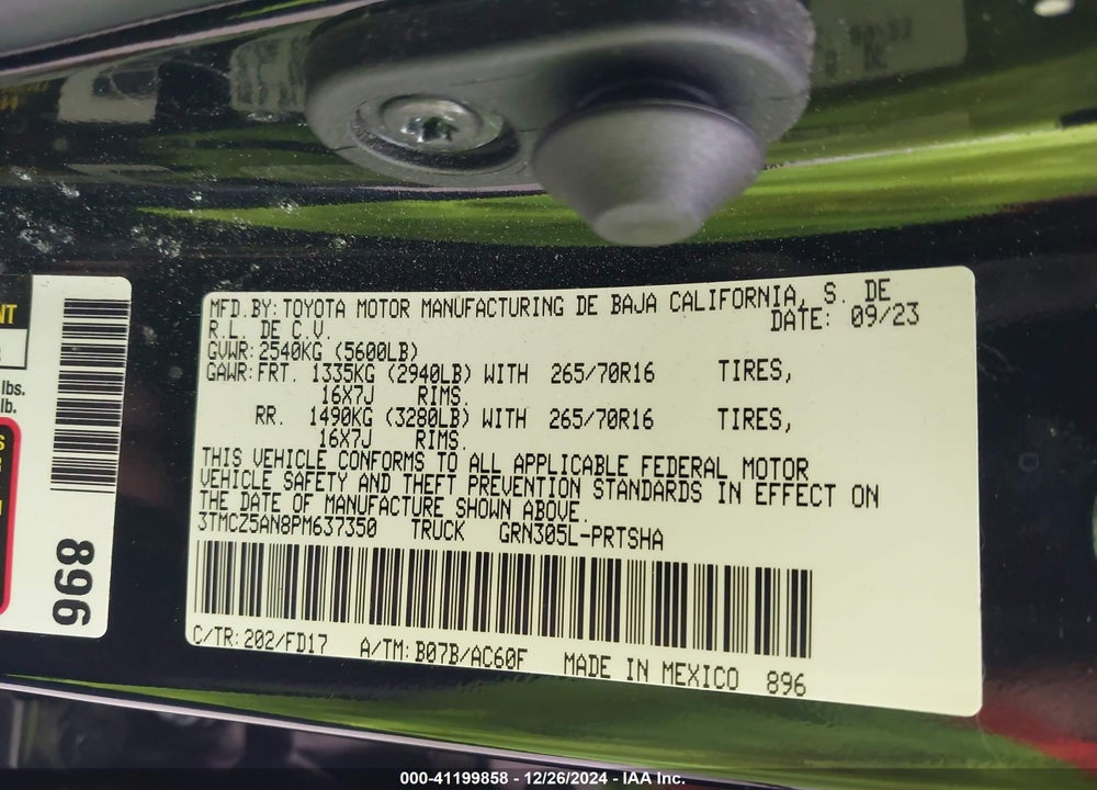 2023 TOYOTA TACOMA TRD OFF ROAD VIN: 3TMCZ5AN8PM637350