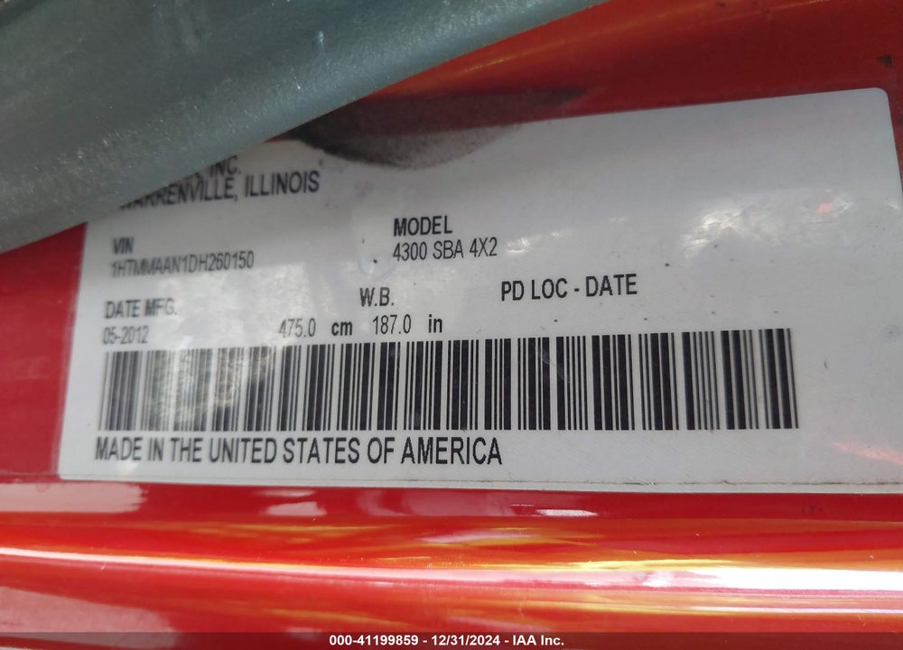 2013 INTERNATIONAL 4000 4300 VIN: 1HTMMAAN1DH260150