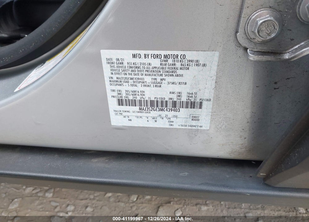 2021 FORD ECOSPORT SE VIN: MAJ3S2GE3MC439403