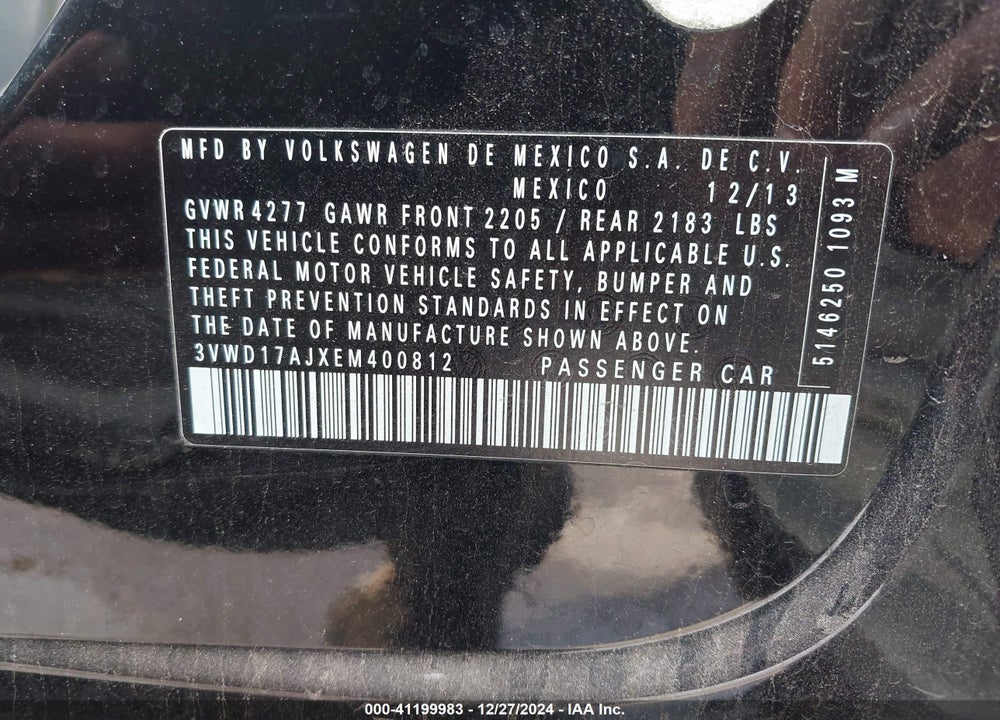 2014 VOLKSWAGEN JETTA 1.8T SE VIN: 3VWD17AJXEM400812