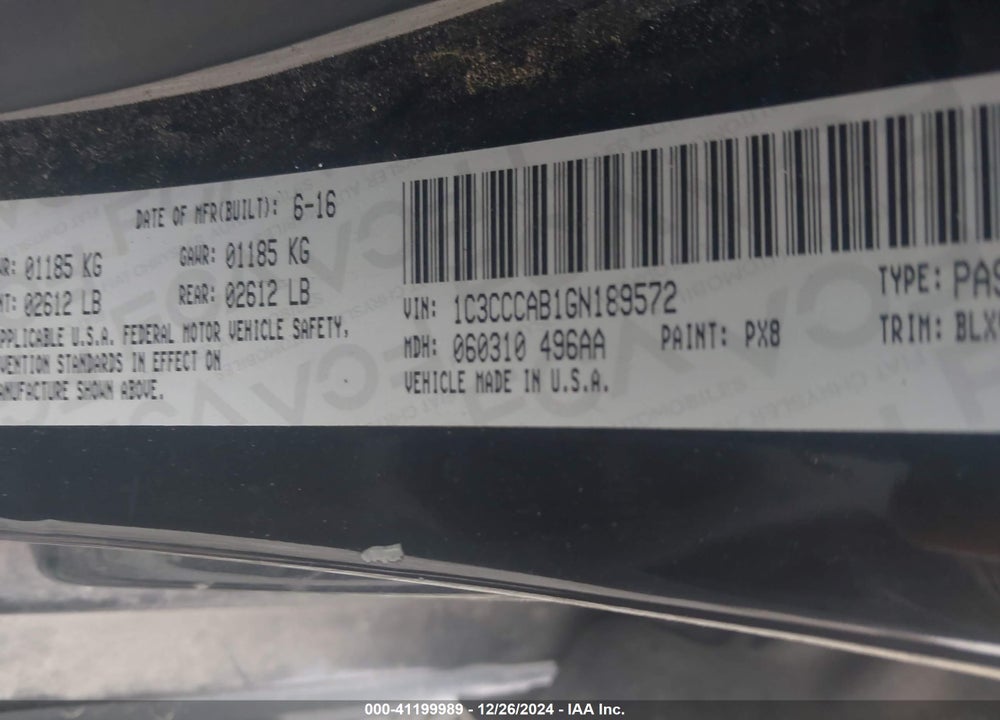 2016 CHRYSLER 200 VIN: 1C3CCCAB1GN189572