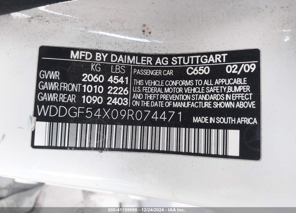2009 MERCEDES-BENZ C 300 LUXURY/SPORT VIN: WDDGF54X09R074471