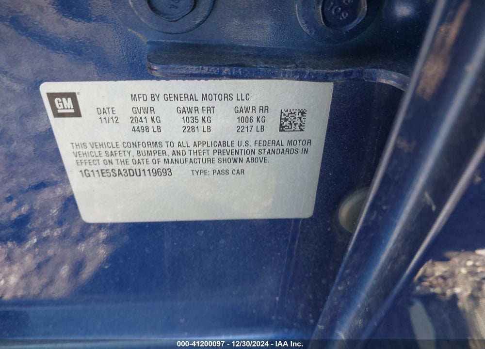2013 CHEVROLET MALIBU VIN: 1G11E5SA3DU119693