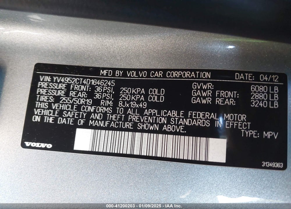 2013 VOLVO XC90 3.2 R-DESIGN/3.2 R-DESIGN PLATINUM/3.2 R-DESIGN PREMIER PLUS VIN: YV4952CT4D1646245