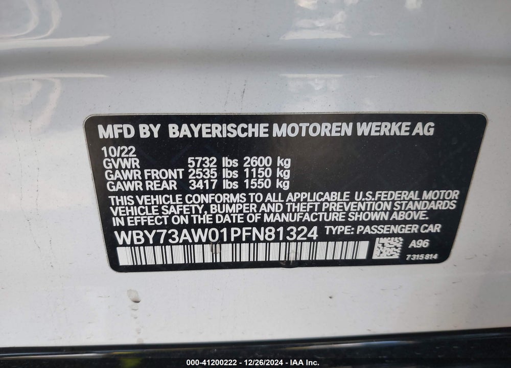 2023 BMW I4 EDRIVE40 VIN: WBY73AW01PFN81324