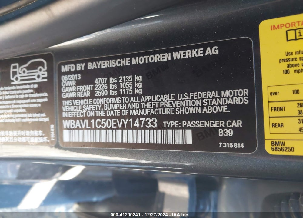 2014 BMW X1 XDRIVE28I VIN: WBAVL1C50EVY14733