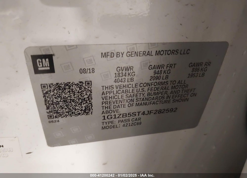 2018 CHEVROLET MALIBU 1LS VIN: 1G1ZB5ST4JF282592