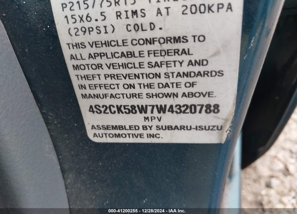 1998 ISUZU RODEO LS/S VIN: 4S2CK58W7W4320788