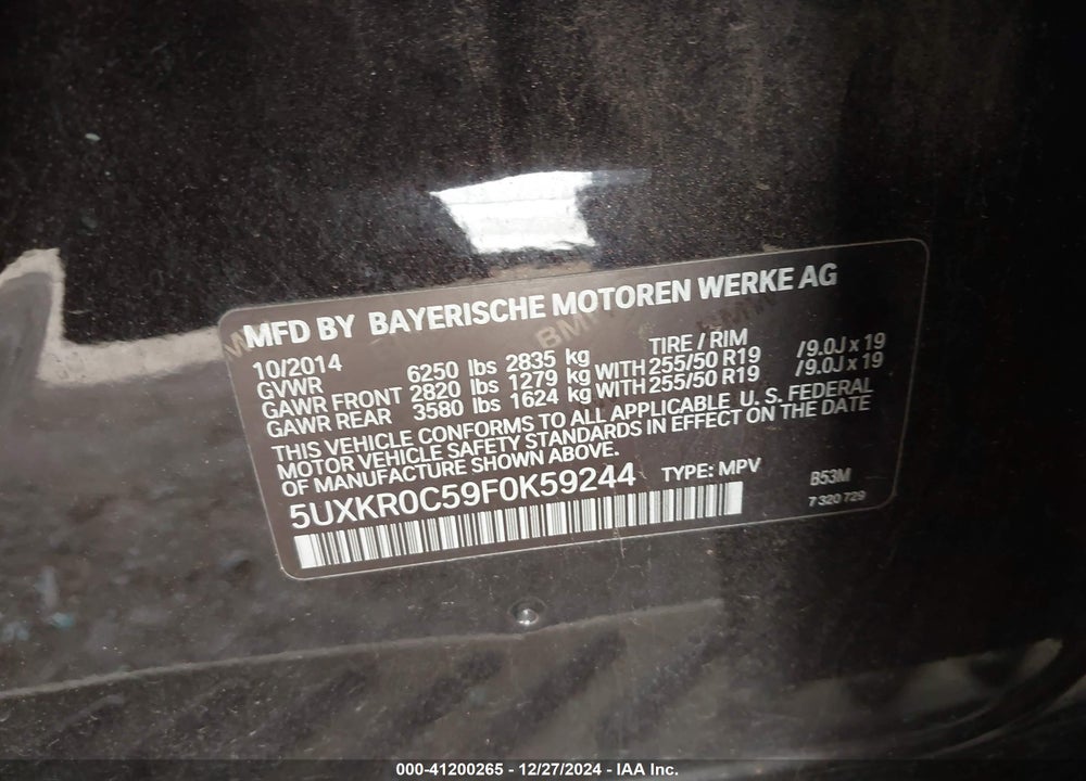 2015 BMW X5 XDRIVE35I VIN: 5UXKR0C59F0K59244