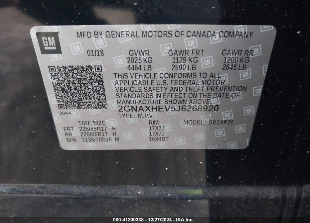 2018 CHEVROLET EQUINOX LS VIN: 2GNAXHEV5J6268920