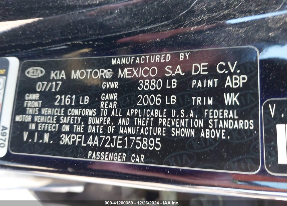 2018 KIA FORTE S VIN: 3KPFL4A72JE175895