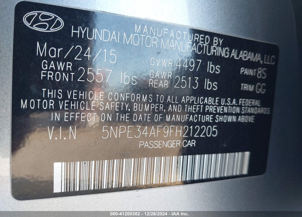 2015 HYUNDAI SONATA SPORT VIN: 5NPE34AF9FH212205