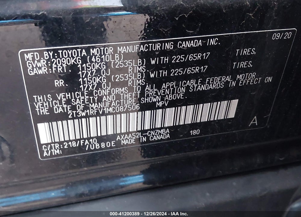 2021 TOYOTA RAV4 XLE VIN: 2T3W1RFV1MC087506