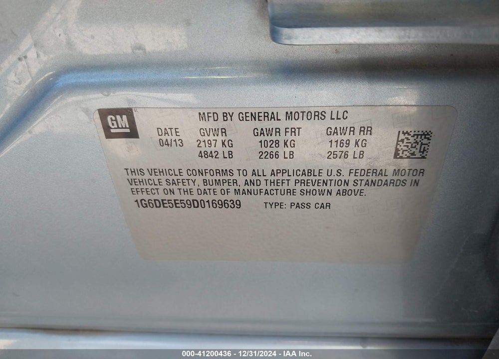 2013 CADILLAC CTS VIN: 1G6DE5E59D0169639
