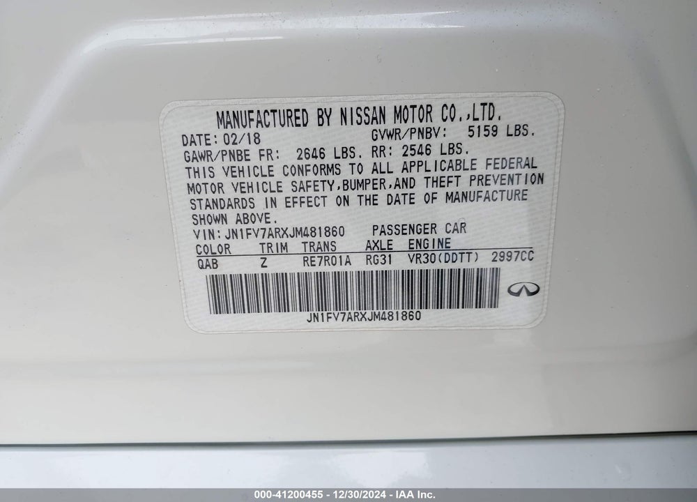 2018 INFINITI Q50 VIN: JN1FV7ARXJM481860
