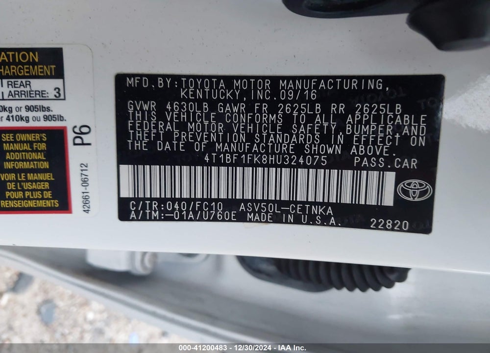 2017 TOYOTA CAMRY VIN: 4T1BF1FK8HU324075