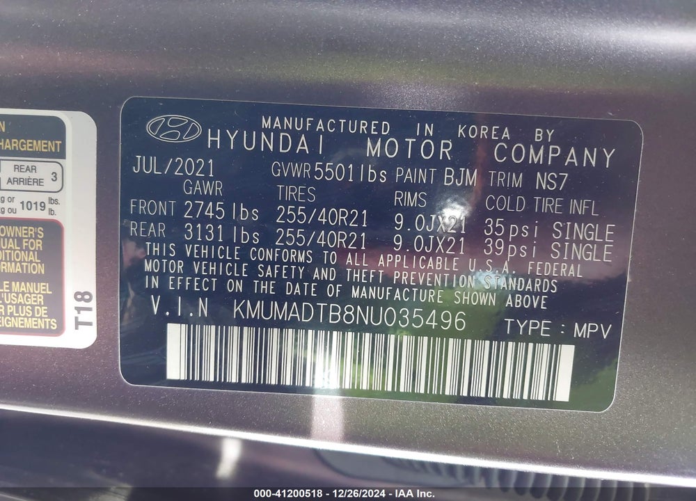 2022 GENESIS GV70 2.5T AWD VIN: KMUMADTB8NU035496