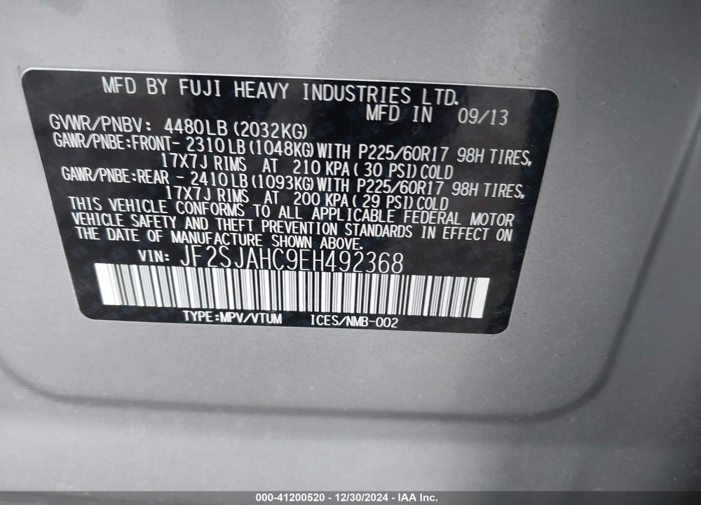 2014 SUBARU FORESTER 2.5I LIMITED VIN: JF2SJAHC9EH492368