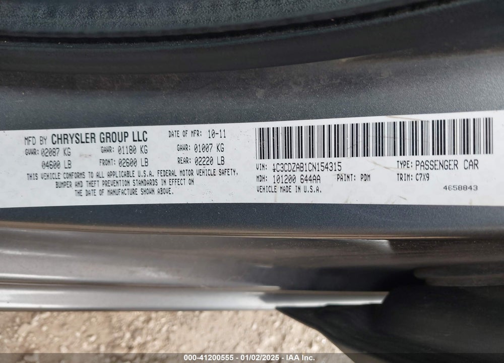 2012 DODGE AVENGER VIN: 1C3CDZAB1CN154315