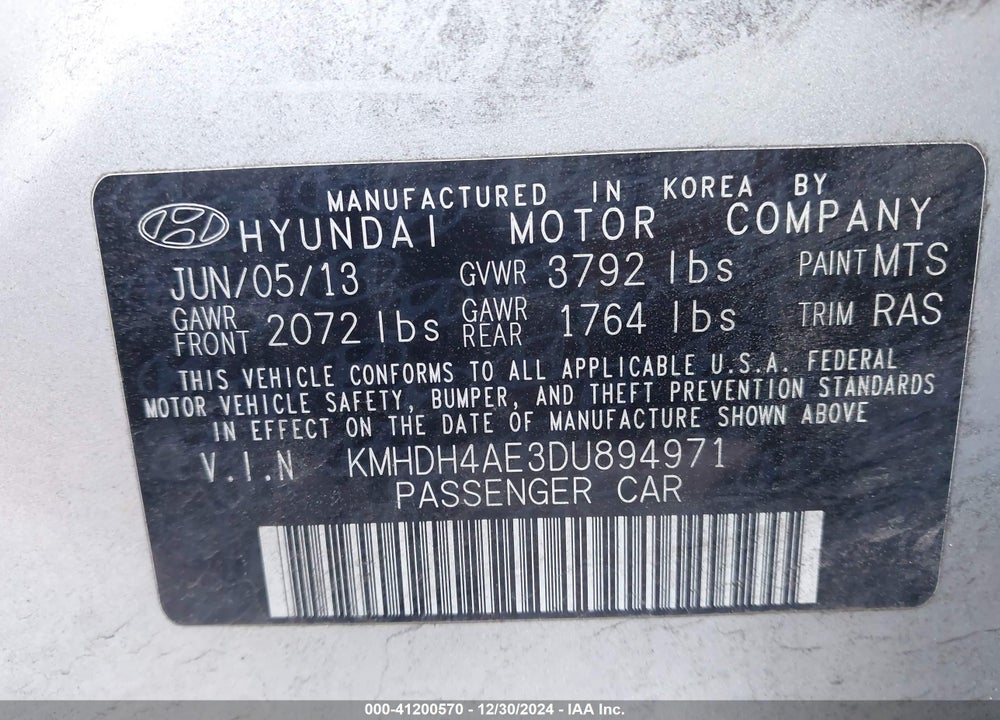 2013 HYUNDAI ELANTRA GLS VIN: KMHDH4AE3DU894971