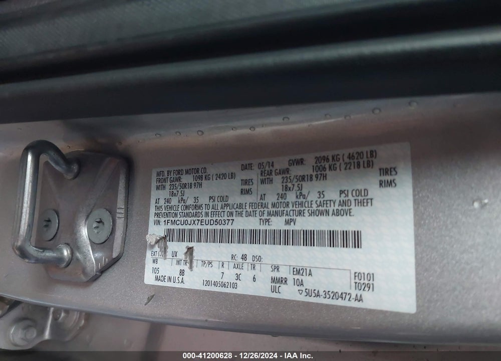 2014 FORD ESCAPE TITANIUM VIN: 1FMCU0JX7EUD50377