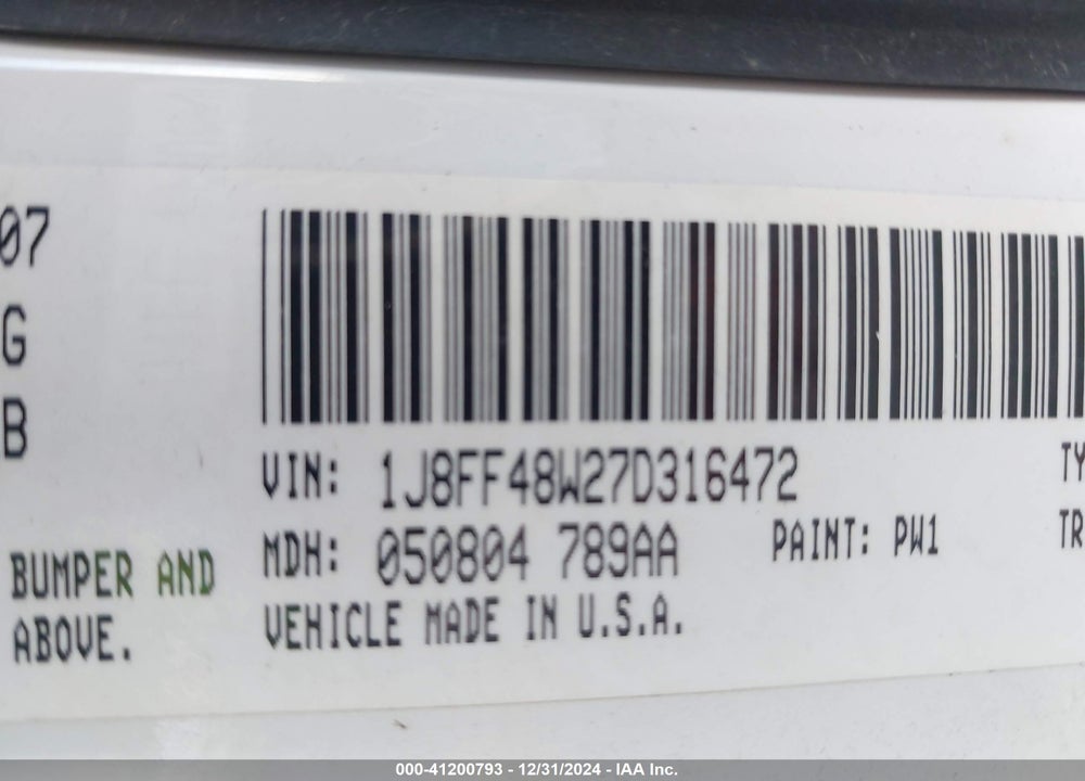 2007 JEEP PATRIOT LIMITED VIN: 1J8FF48W27D316472