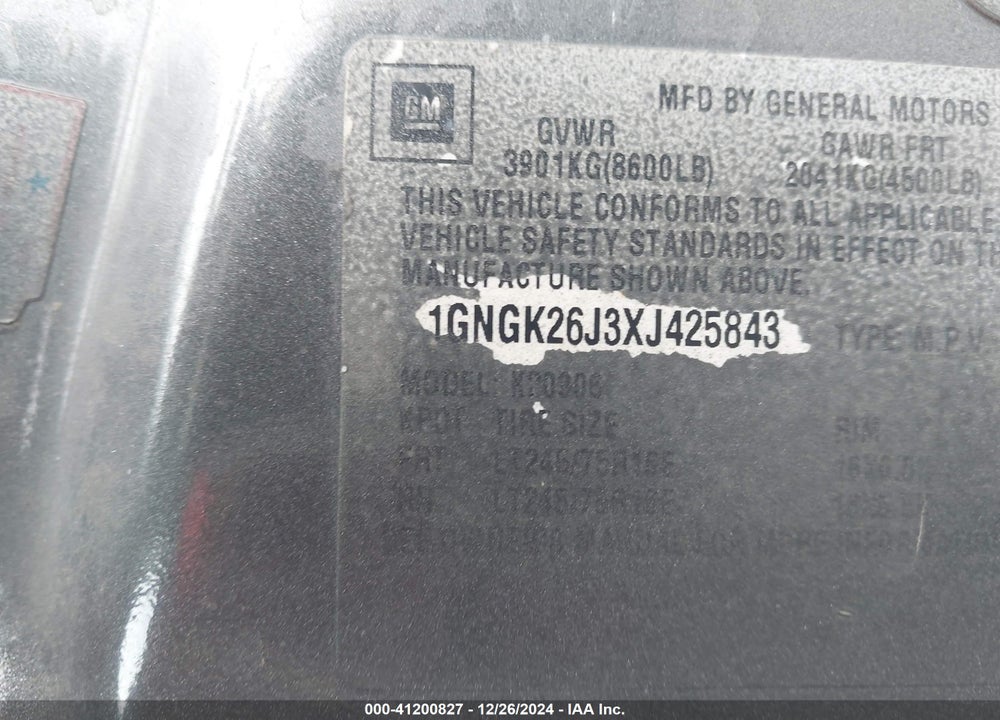 1999 CHEVROLET SUBURBAN 2500 VIN: 1GNGK26J3XJ425843