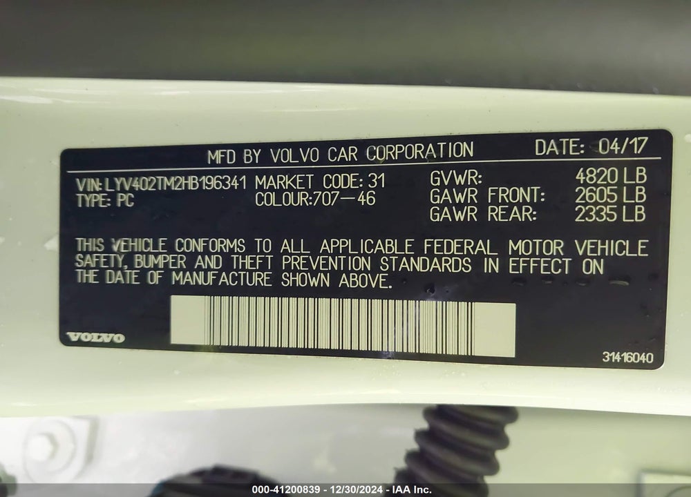 2017 VOLVO S60 INSCRIPTION T5 PLATINUM VIN: LYV402TM2HB196341