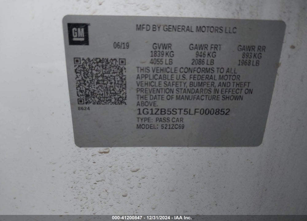 2020 CHEVROLET MALIBU VIN: 1G1ZB5ST5LF000852